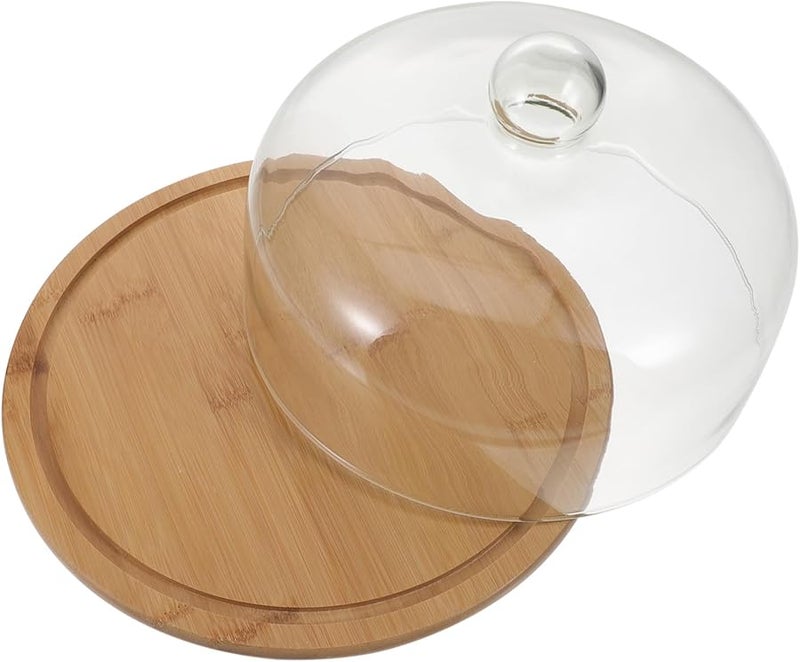 Creative Glass Cake Cover with Wood Base for Parties Desserts and Family Gatherings - Image 1