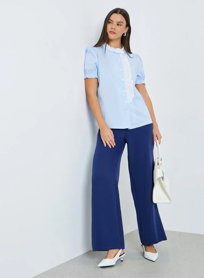 تايك تو بلوزة مخططة بحافة كشكش ودانتيل