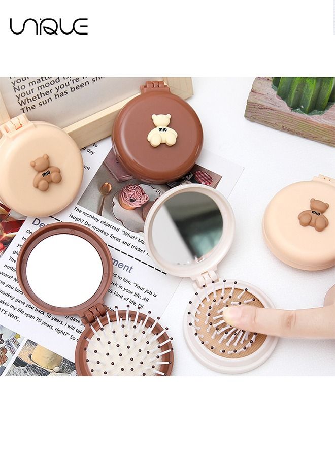 Unique 3 Pack Mini Hair Brush with Mirror, Foldable Mirror Hair Brush Mini Pocket Travel Mirror Set Portable Hair Massage Comb（Three colors） - Image 4