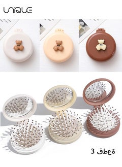 Unique 3 Pack Mini Hair Brush with Mirror, Foldable Mirror Hair Brush Mini Pocket Travel Mirror Set Portable Hair Massage Comb（Three colors）  - Image 1