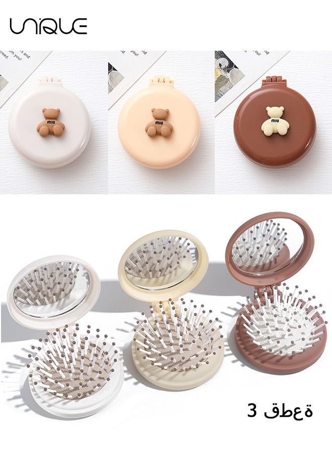 Unique 3 Pack Mini Hair Brush with Mirror, Foldable Mirror Hair Brush Mini Pocket Travel Mirror Set Portable Hair Massage Comb（Three colors） - Image 1