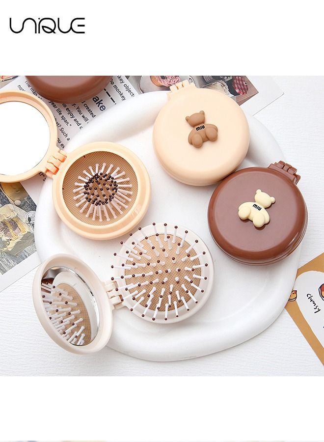 Unique 3 Pack Mini Hair Brush with Mirror, Foldable Mirror Hair Brush Mini Pocket Travel Mirror Set Portable Hair Massage Comb（Three colors） - Image 2