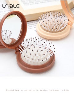 Unique 3 Pack Mini Hair Brush with Mirror, Foldable Mirror Hair Brush Mini Pocket Travel Mirror Set Portable Hair Massage Comb（Three colors）  - Image 3