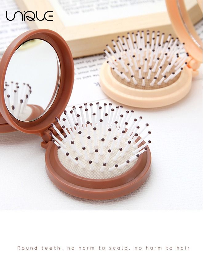 Unique 3 Pack Mini Hair Brush with Mirror, Foldable Mirror Hair Brush Mini Pocket Travel Mirror Set Portable Hair Massage Comb（Three colors） - Image 3