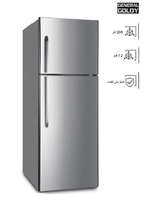 205 Litres Double Door Refrigerator 7.2 Cu.Feet, Defrost Temperature Control, Refrigerator Capacity 168 Liters, Freezer Capacity 37 Liters, Silver | GR212DF