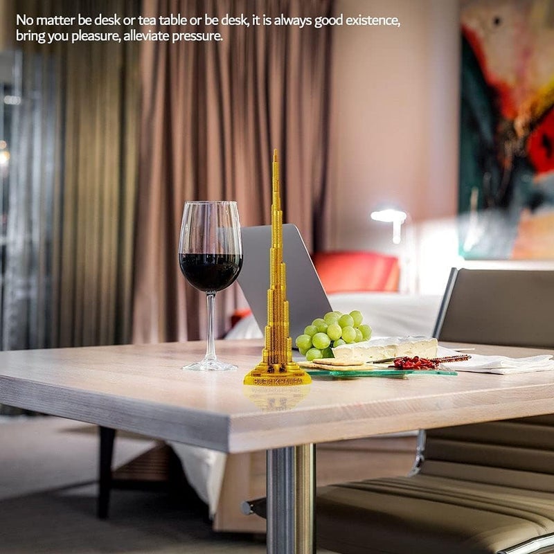 إي سي في في نموذج معماري لبرج دبي، برج خليفة، هدية تذكارية، سبيكة ذهبية، نموذج معماري، 18 سم - Image 1