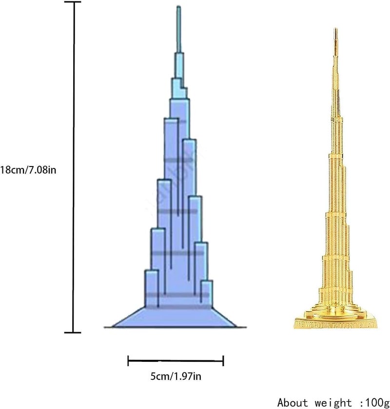 إي سي في في نموذج معماري لبرج دبي، برج خليفة، هدية تذكارية، سبيكة ذهبية، نموذج معماري، 18 سم - Image 3