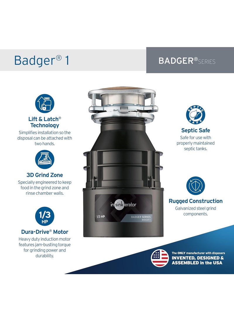 insinkerator InSinkErator Garbage Disposal Badger 1 Standard Series 13 HP Continuous Feed Black Waterborne Grey Enamel  - Image 2