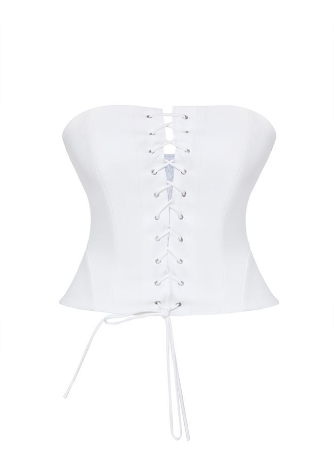 trendyol - White Tie Detail Strapless Woven Bustier TPRSS25BS00006 - Image 1