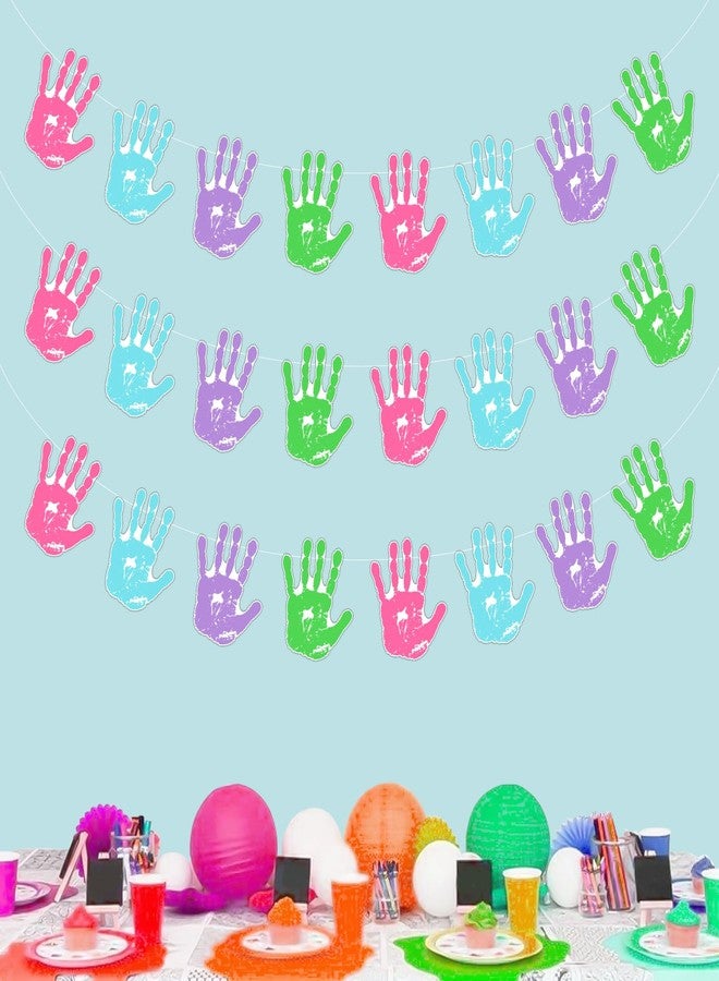 Funmemoir زينة حفلات أعياد الميلاد من Funmemoir للفتيات - 3 قطع من لافتات طبعة اليد هاي فايف، زينة عيد الميلاد الخامس بألوان الباستيل، زينة طبعة اليد لحفلات أعياد الميلاد للأطفال بعمر 5 سنوات - Image 4