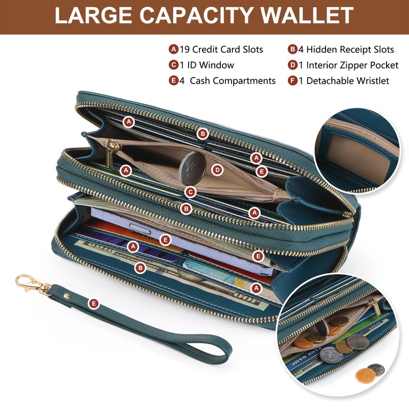 yiijay Womens Wallet RFID Blocking Large Capacity Leather Double Zip Wristlet Wallet Credit Card Phone Passport Holder for Travel Ladies Clutch Purse - Image 3