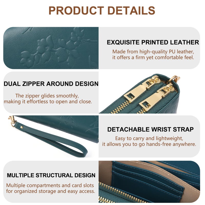 yiijay Womens Wallet RFID Blocking Large Capacity Leather Double Zip Wristlet Wallet Credit Card Phone Passport Holder for Travel Ladies Clutch Purse - Image 4