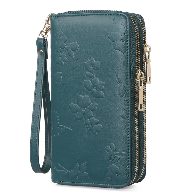 yiijay Womens Wallet RFID Blocking Large Capacity Leather Double Zip Wristlet Wallet Credit Card Phone Passport Holder for Travel Ladies Clutch Purse - Image 1