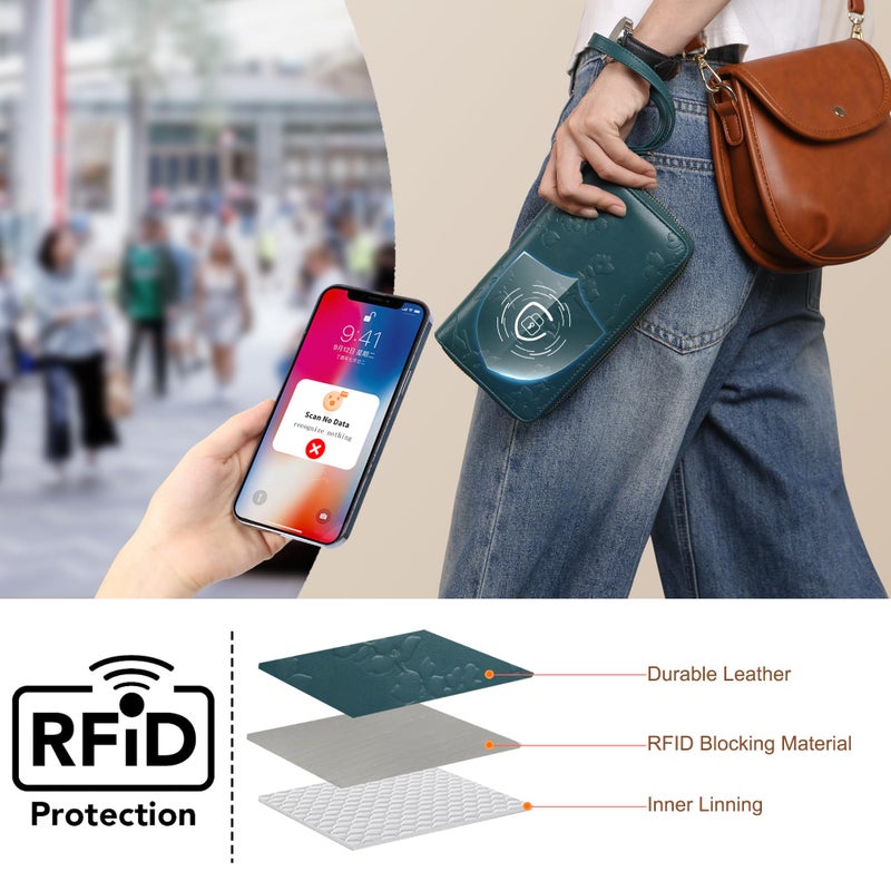 yiijay Womens Wallet RFID Blocking Large Capacity Leather Double Zip Wristlet Wallet Credit Card Phone Passport Holder for Travel Ladies Clutch Purse - Image 2