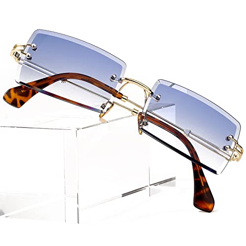 PORADAY Rectangle Sunglasses for Women Men Vintage Rimless Square Sun Glasses Candy Color (sky blue) - Image 1
