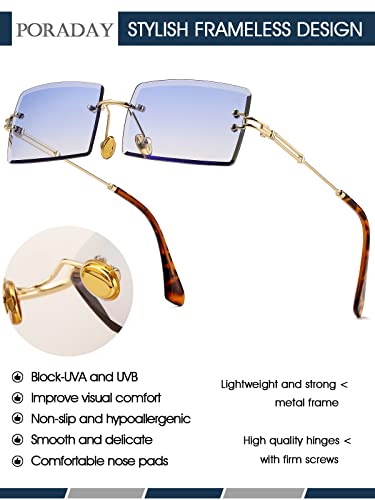 PORADAY Rectangle Sunglasses for Women Men Vintage Rimless Square Sun Glasses Candy Color (sky blue) - Image 5