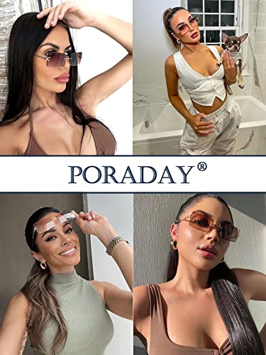 PORADAY Rectangle Sunglasses for Women Men Vintage Rimless Square Sun Glasses Candy Color (sky blue) - Image 3
