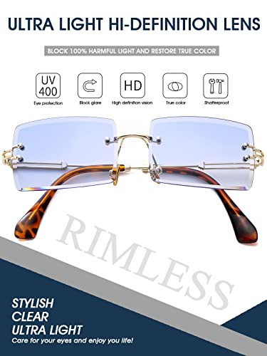PORADAY Rectangle Sunglasses for Women Men Vintage Rimless Square Sun Glasses Candy Color (sky blue) - Image 4