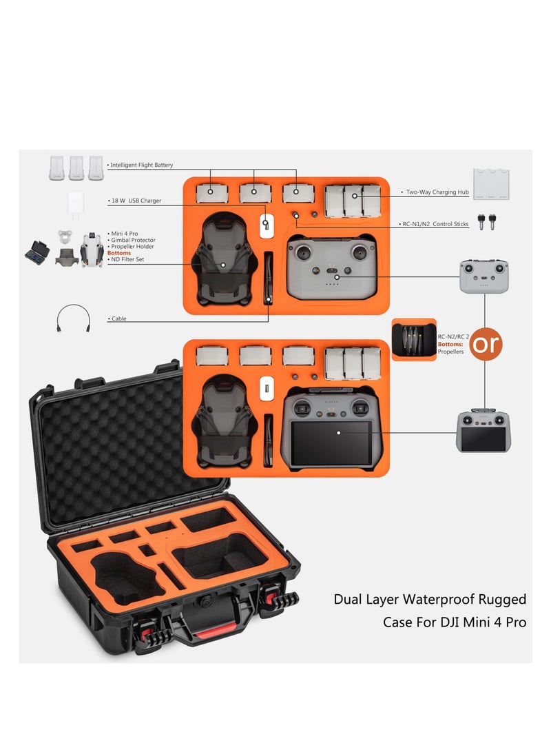 Mini 4 Pro Case Waterproof Hard Carrying Case Built-in EVA Shockproof Anti-fall Stress Resistant Secure Carrying Bag for DJI Mini 4 Pro Fly More Combo Drone Accessories for DJI RC 2/RC-N2 - Image 4