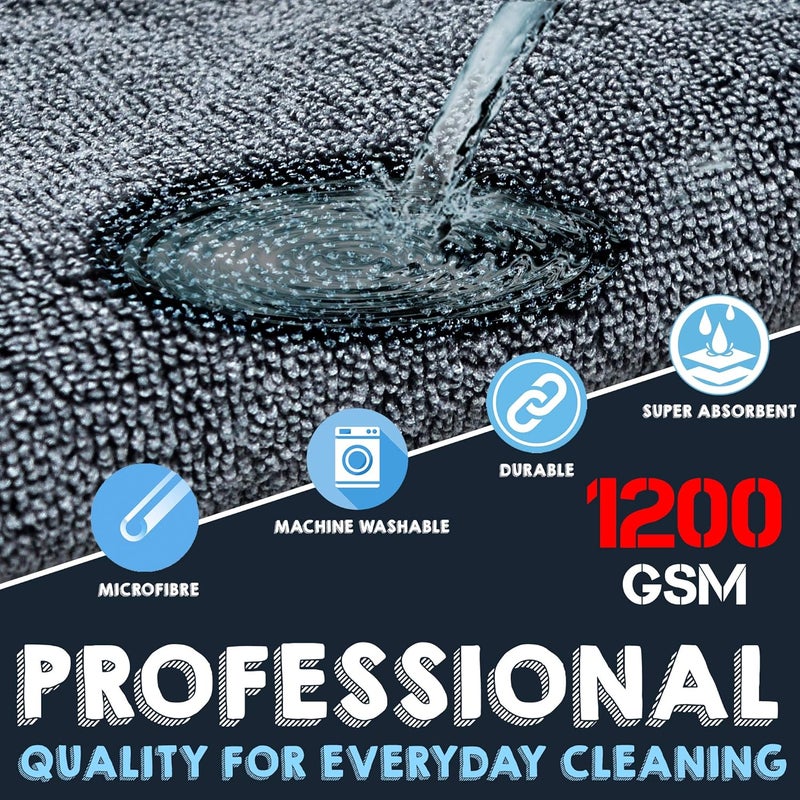 Towelogy® Microfibre Car Cloths 1200GSM High Density Dual Power Auto Detailing Towels 40x40cm (Grey, Pack Of 3) - Image 2