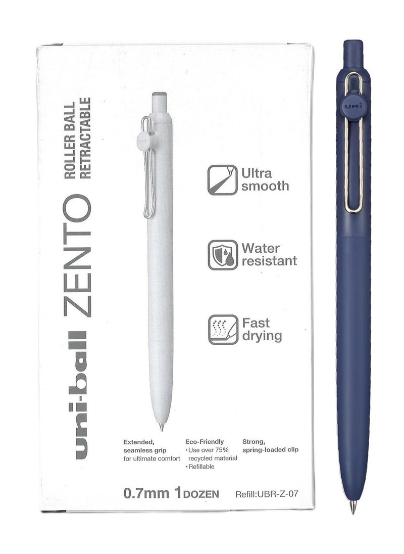 Uniball 12-Piece Zento Retractable Rollerball Pen 0.7mm Tip Blue Ink Coastal Barrel  - Image 1