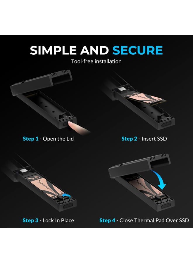 SABRENT صندوق خارجي بدون أدوات من نوع USB 3.2 Type-C لـ M.2 NVMe SSDs فقط، محول خارجي USB C Gen 2 بسرعة 10Gbps لـ M.2 2230/2242/2260/2280 (ليس SATA)، سبيكة الألمنيوم (EC-PNVO) - Image 3