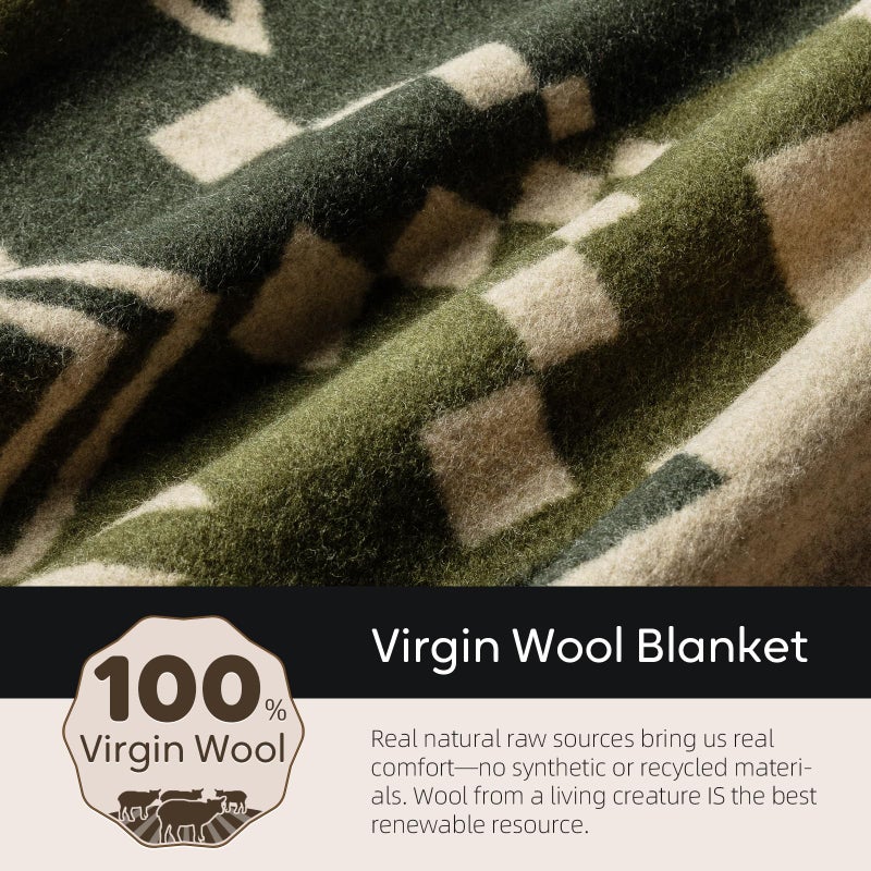 Molithe 100% Wool Blanket, 62" x 86", Warm, Thick, Washable, Military Wool Blanket, Great for Camping, Outdoors, Sporting Events, Survival Kits Dusty Sage - Image 3