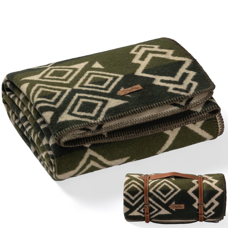 Molithe 100% Wool Blanket, 62" x 86", Warm, Thick, Washable, Military Wool Blanket, Great for Camping, Outdoors, Sporting Events, Survival Kits Dusty Sage - Image 1