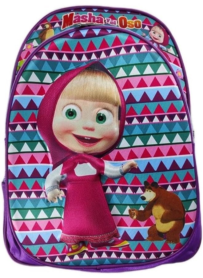 Generic School backpack with 3 zippers for girls, 18 inches, vibrant 3D drawings, a girl and a bear  - Image 1