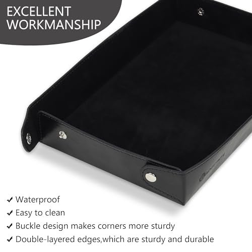 GadgetBite Valet Vegan Leather Tray | Desk Tray Organiser | Mobile Organiser | Organiser for Office, Home, Living Room| Button Opening | Water Resistent-Black - Image 4