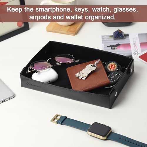 GadgetBite Valet Vegan Leather Tray | Desk Tray Organiser | Mobile Organiser | Organiser for Office, Home, Living Room| Button Opening | Water Resistent-Black - Image 5