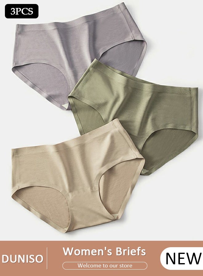 DUNISO 3PC Women's Briefs Ladies Girl's Mid-waist Modal Underwear High Stretch Panties Soft Underpants Underwear Full Coverage Panties Multicolor - Image 1