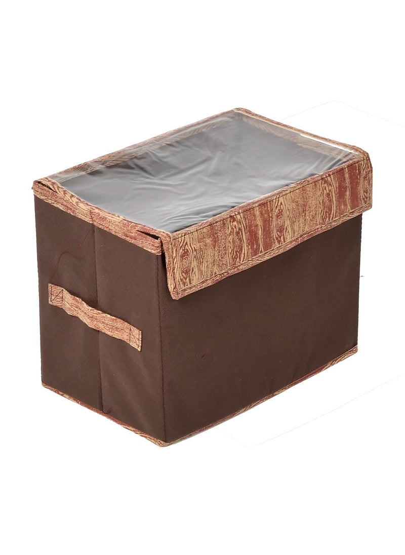 Kuber Industries Kuber Industries Wooden Design Multiuses Large Non-Woven Storage Box/Organizer With Tranasparent Lid (Brown) -44KM0441  - Image 1