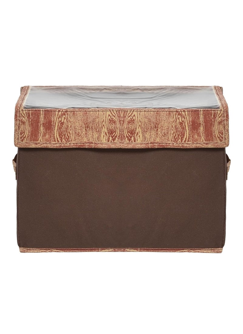 Kuber Industries Kuber Industries Wooden Design Multiuses Large Non-Woven Storage Box/Organizer With Tranasparent Lid (Brown) -44KM0441  - Image 2