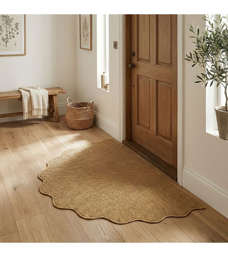 Half Circle Jute Like Rug 60x90cm Rippled Edge Pet Friendly Easy Clean for Living Room Bedroom Study Entrance - Image 1