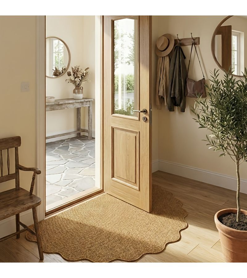 Half Circle Jute Like Rug 60x90cm Rippled Edge Pet Friendly Easy Clean for Living Room Bedroom Study Entrance - Image 2