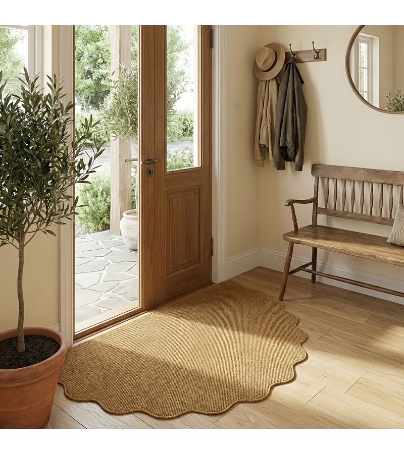 Half Circle Jute Like Rug 60x90cm Rippled Edge Pet Friendly Easy Clean for Living Room Bedroom Study Entrance - Image 3