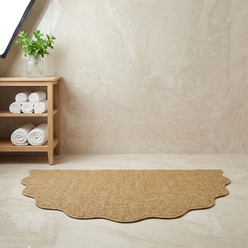 Half Circle Jute Like Rug 60x90cm Rippled Edge Pet Friendly Easy Clean for Living Room Bedroom Study Entrance - Image 4