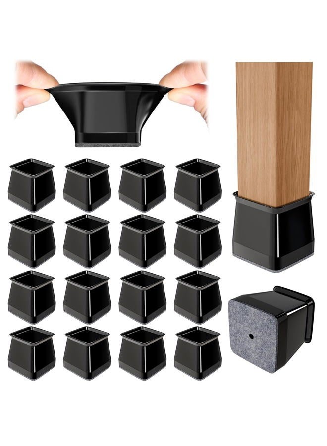 ANSIBLE 24 Pcs Chair Leg Floor Protectors Square,Black Silicone Felt Furniture Leg Pads Caps Covers for Hardwood Floors(Fit:1-1/16" to 1-5/8") - Image 1