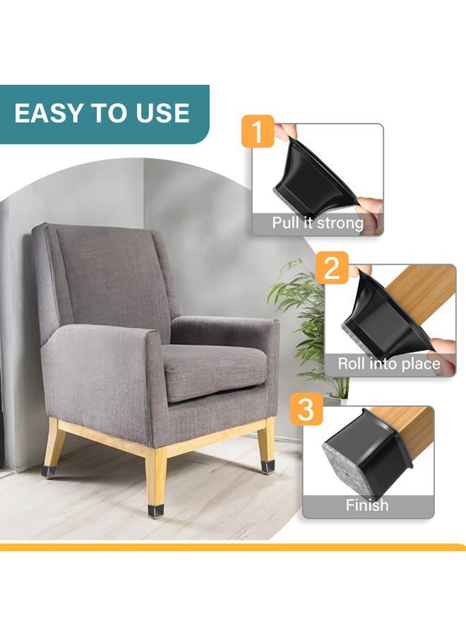 ANSIBLE 24 Pcs Chair Leg Floor Protectors Square,Black Silicone Felt Furniture Leg Pads Caps Covers for Hardwood Floors(Fit:1-1/16" to 1-5/8") - Image 4