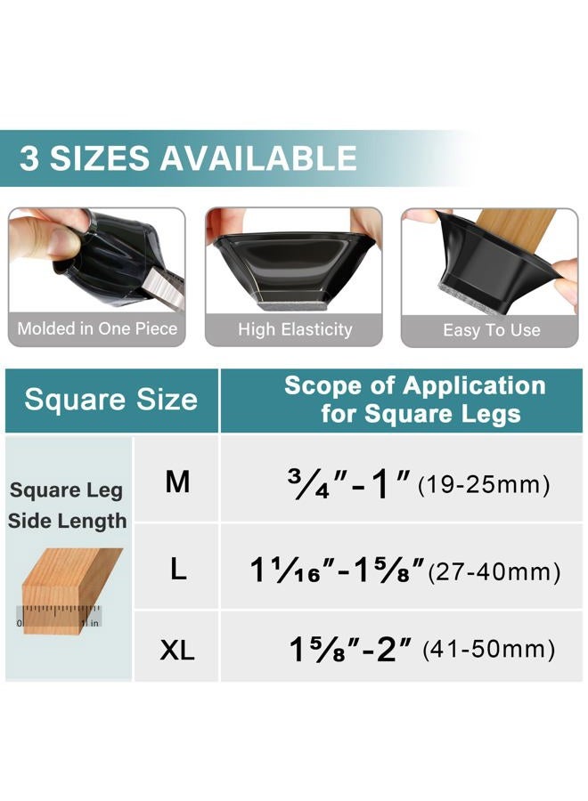 ANSIBLE 24 Pcs Chair Leg Floor Protectors Square,Black Silicone Felt Furniture Leg Pads Caps Covers for Hardwood Floors(Fit:1-1/16" to 1-5/8") - Image 5