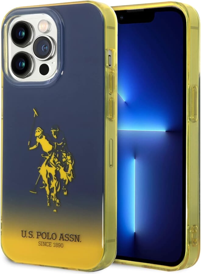 CG MOBILE USPA for iPhone 14 Pro Case - PC/TPU Gradient Case with Dyed Bumper & Horse Logo - Shockproof - Full Drop Protection - Slim Back Cover for iPhone 14 Pro 6.1"apple - Navy/Yellow