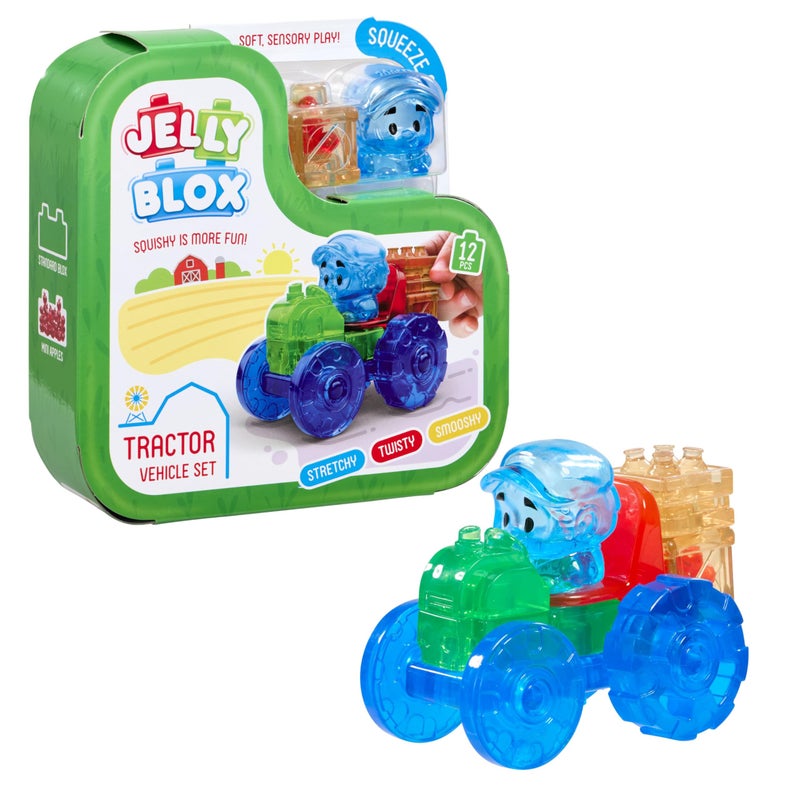 Jelly Blox Goliath Tractor Set, 12 Piece Toddler & Preschool Building Blocks, Ouch-Free Tactile & Sensory Play Fidget Toy, Stackable, Squishable & Stretchable Blocks Suitable for Boys & Girls Aged 2+ - Image 1