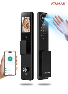 Smart Door with Camera,Smart Door Lock,Palm Vein unlock 3D Facial Recognition,Real-Time Monitor,Two-Way Intercom,CNC Material,Tuya WiFi APP Control,Emergency USB Power