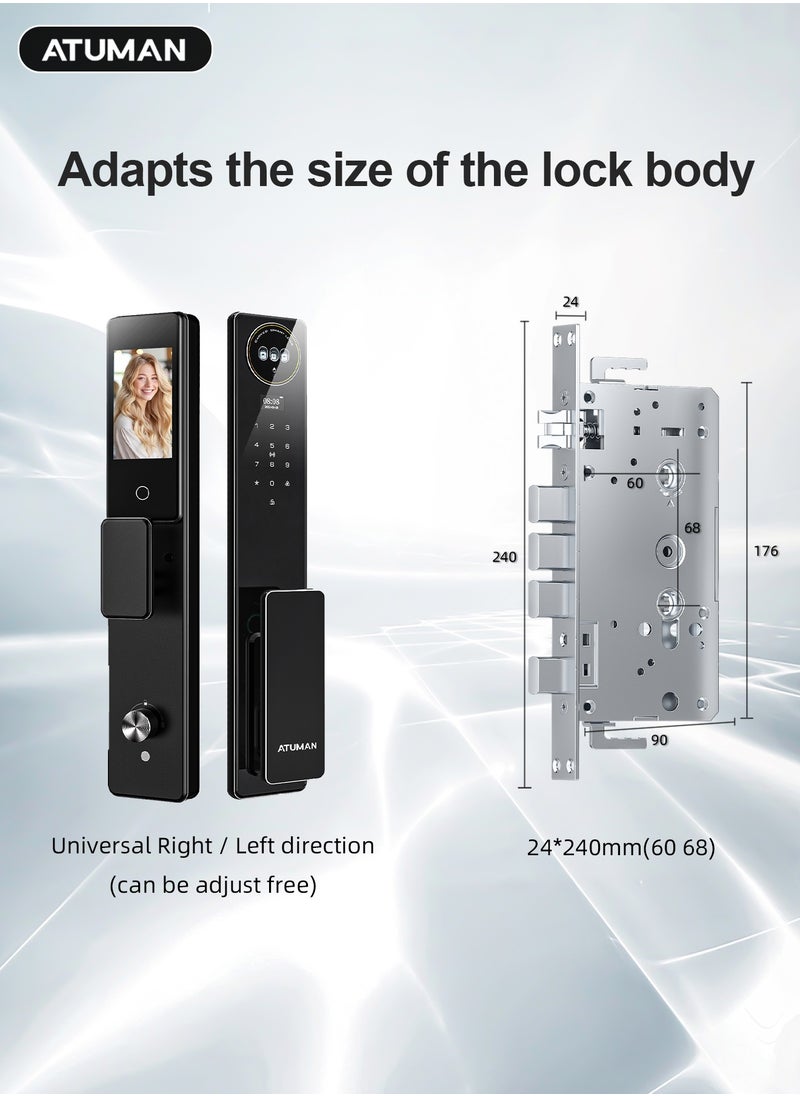 ATuMan - Smart Door with Camera,Smart Door Lock,Palm Vein unlock 3D Facial Recognition,Real-Time Monitor,Two-Way Intercom,CNC Material,Tuya WiFi APP Control,Emergency USB Power - Image 1