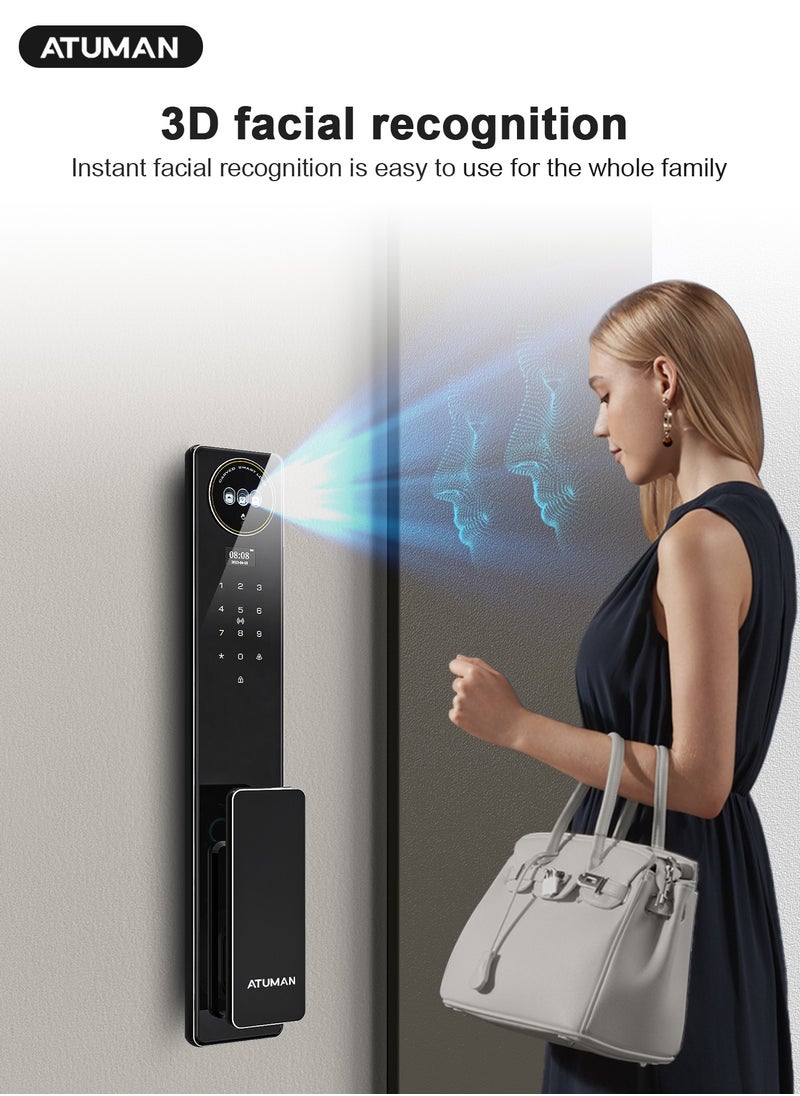 ATuMan - Smart Door with Camera,Smart Door Lock,Palm Vein unlock 3D Facial Recognition,Real-Time Monitor,Two-Way Intercom,CNC Material,Tuya WiFi APP Control,Emergency USB Power - Image 1