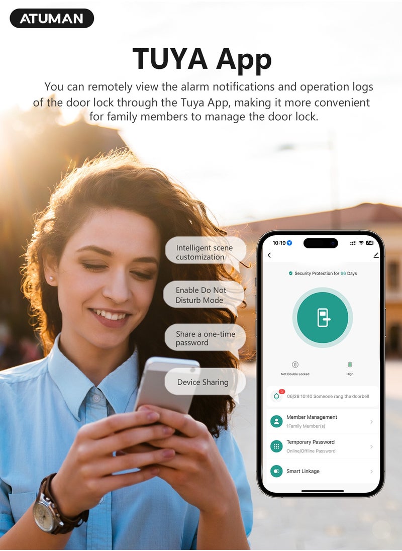 ATuMan - Smart Door with Camera,Smart Door Lock,Palm Vein unlock 3D Facial Recognition,Real-Time Monitor,Two-Way Intercom,CNC Material,Tuya WiFi APP Control,Emergency USB Power - Image 1