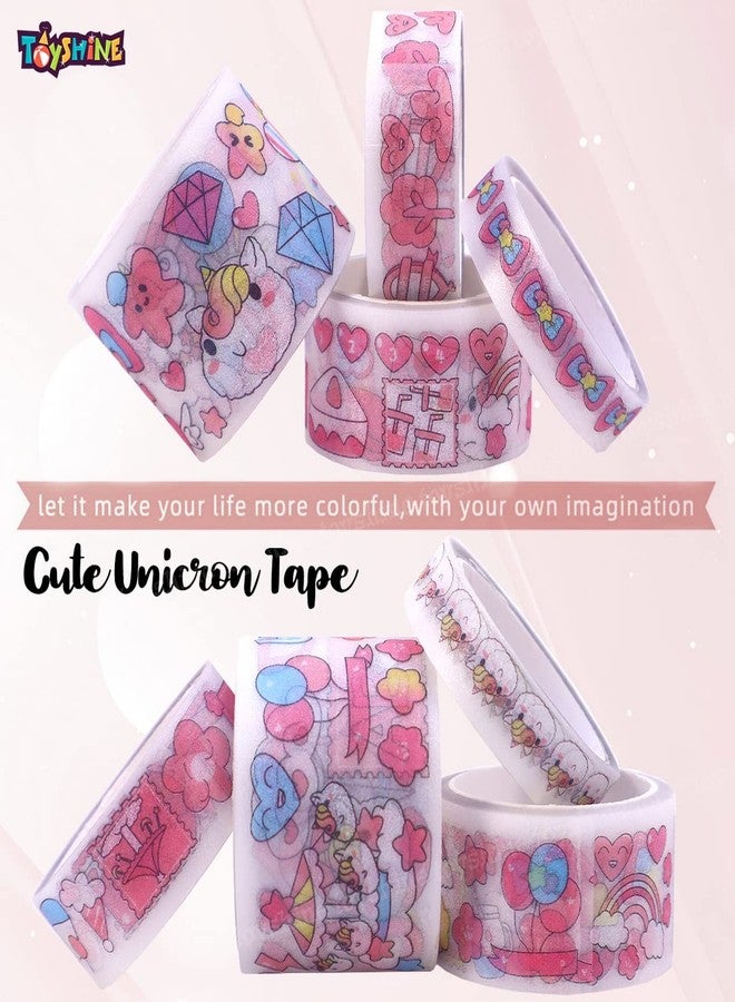Toyshine Cute Unicorn Washi Tape Set 8 Rolls, 10 Stickers, 1 Notepad, 1 Cutting Tool, Decorative Masking Tapes for Arts, DIY Crafts, Journals, Planners, Scrapbook, Wrapping | 10 x 4 x 12 cm - Image 2
