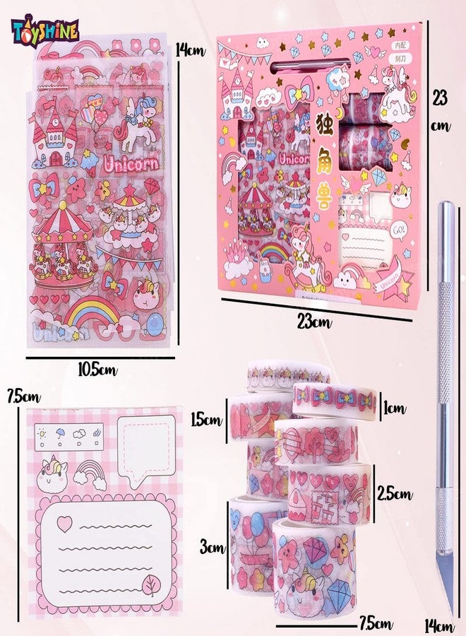 Toyshine Cute Unicorn Washi Tape Set 8 Rolls, 10 Stickers, 1 Notepad, 1 Cutting Tool, Decorative Masking Tapes for Arts, DIY Crafts, Journals, Planners, Scrapbook, Wrapping | 10 x 4 x 12 cm - Image 5