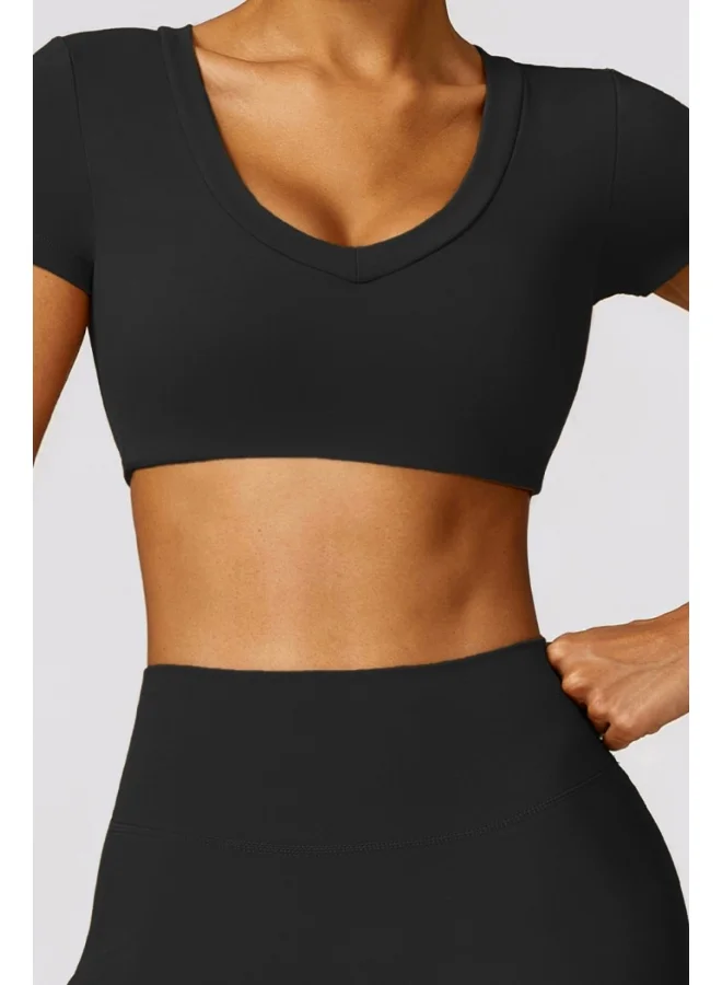 KAWN.YOGA Womens Crop Top Shirt Short Sleeves - Padded Low Impact Workout Yoga Shirt with Removable Built in Bra